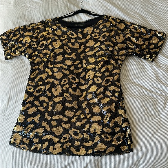 Leopard sequin shift mini dress. Lurker Label by Matix. - Picture 2 of 6
